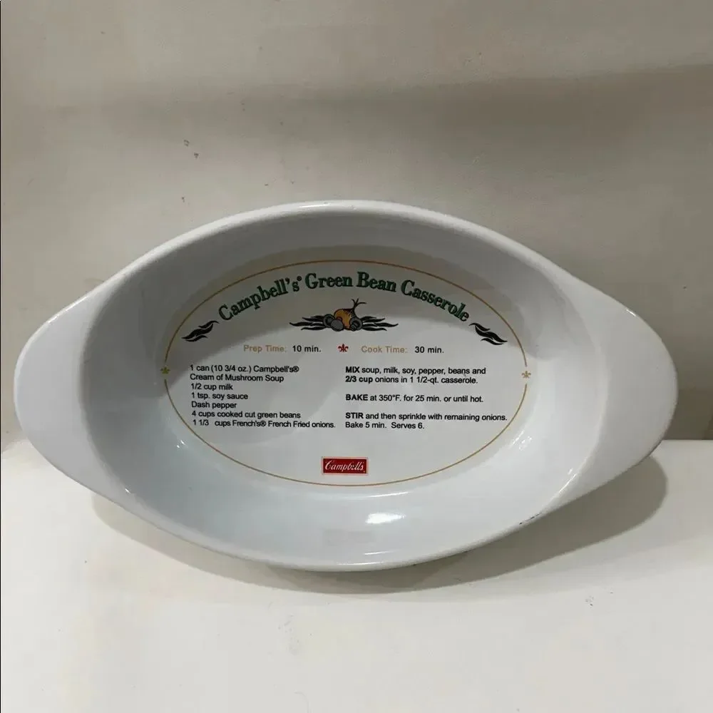 Campbell's 2009 White Green Bean Recipe Casserole Dish Bake Serve 9 3/4 In X 7